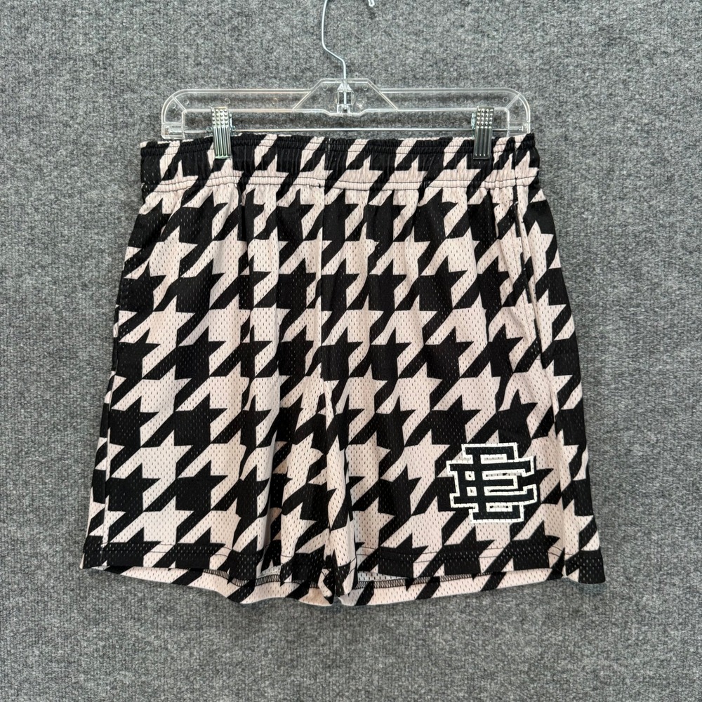 Eric Emanuel Shorts Mens Large Black Houndstooth Mesh Basketball Streetwear